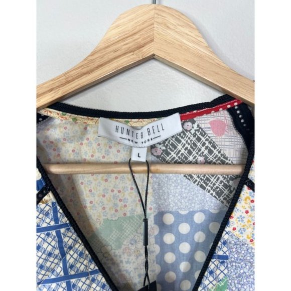 NWT Hunter Bell 3/4 Sleeves Peplum Grayson V-Neck Top Patchwork Multicolor - Picture 4 of 8